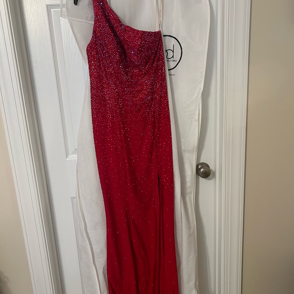 Faviana Red One Shoulder Dress
